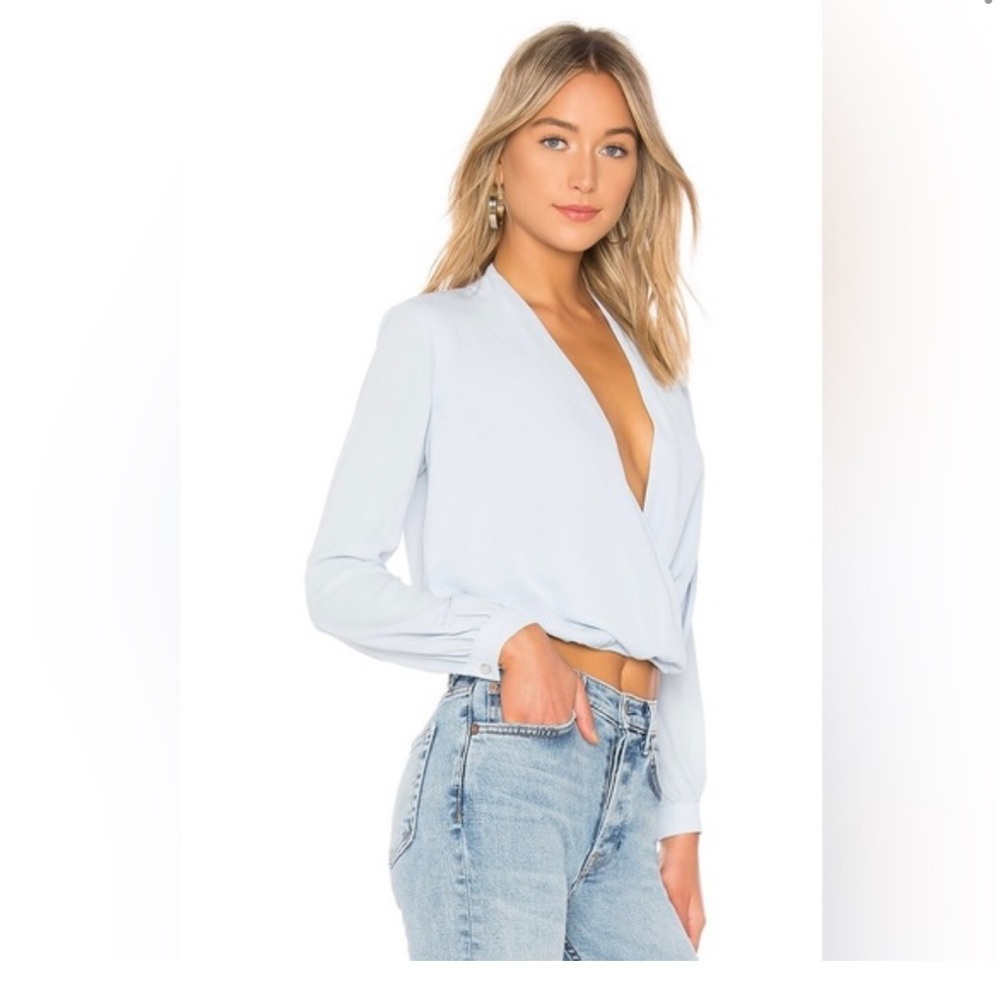 Lovers + Friends Light Blue Draped Blouse